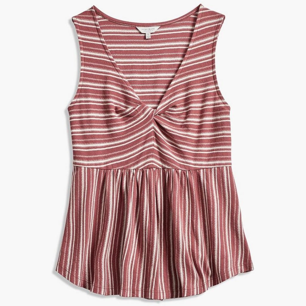 Lucky Brand Front Knot Tank  Nwot  Pink  White Stripes